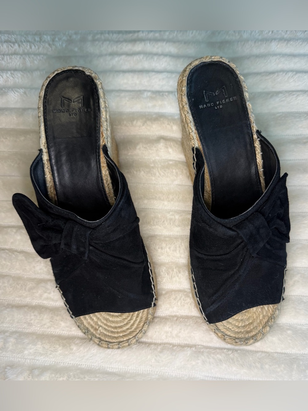 Marc Fisher Black Suede Knotted Espadrille Slide